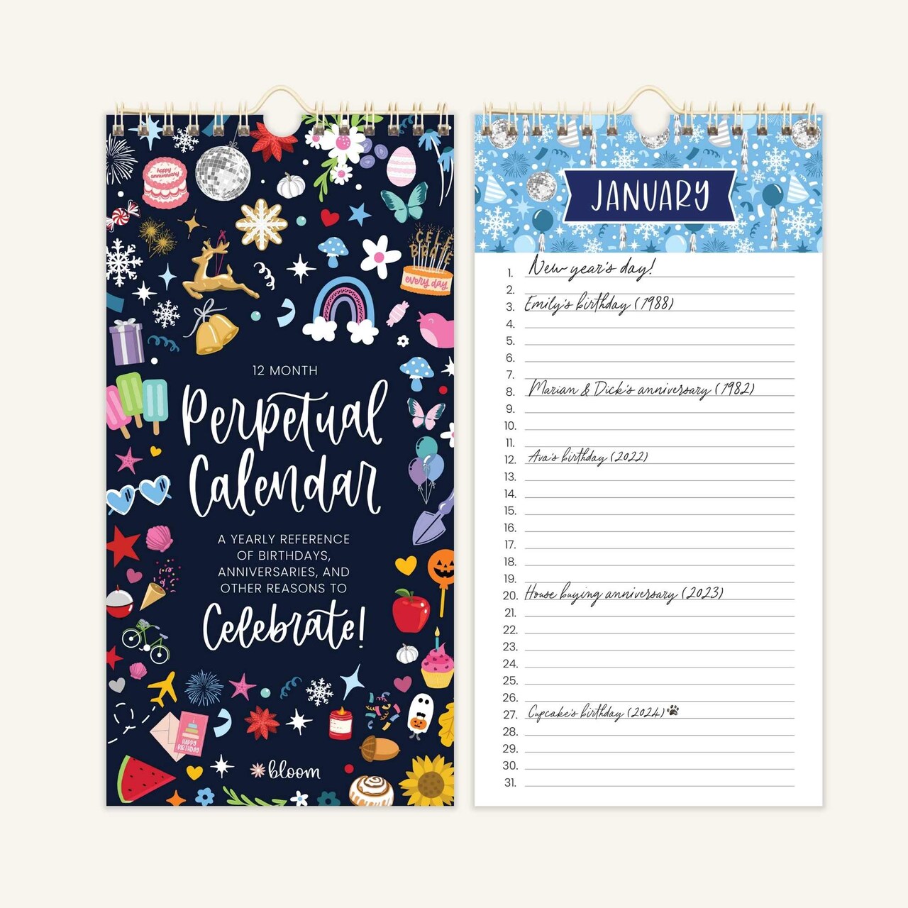 bloom daily planners Perpetual Calendar, 5" x 10", Holiday Icons